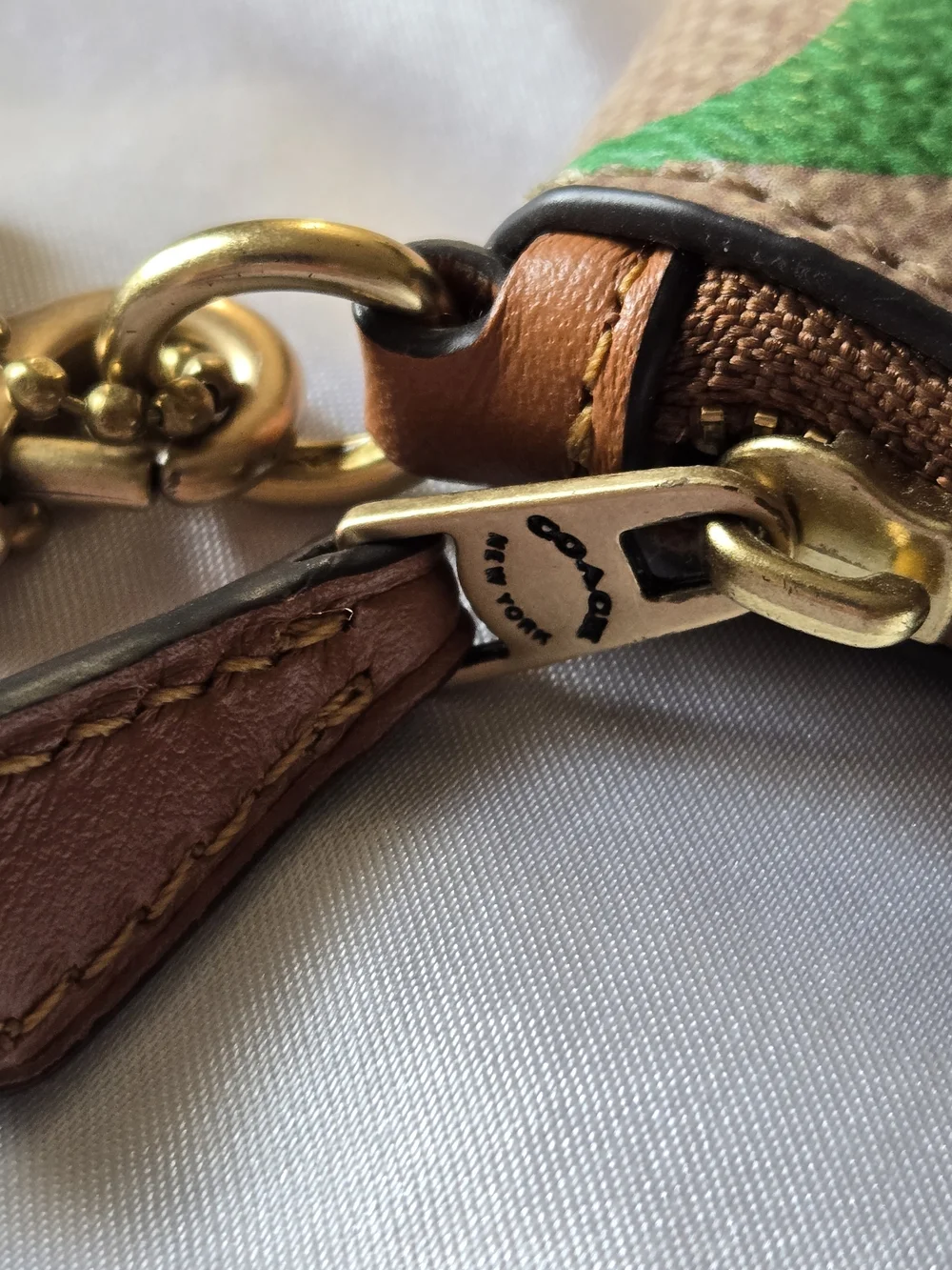 Coach Rainbow Signature Canvas Wristlet - Tan Trim EUC